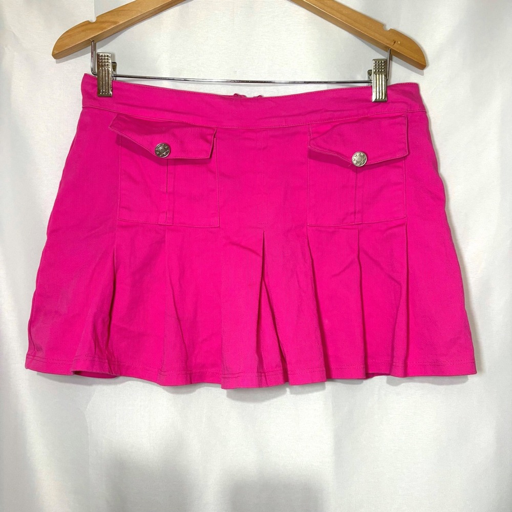 Vintage Rave Pink Pleated Skort Y2K Cargo Pocket Mini Skirt Shorts Womens Medium